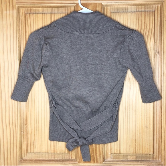 Wet Seal Taupe 3/4 Sleeve Tie Cardigan (XS) - Picture 2 of 3